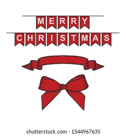 Christmas Ribbon Engraving Vintage Illustration