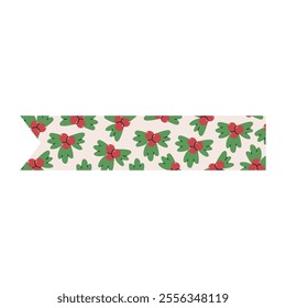 Christmas ribbon with holly berries vector cartoon illustration isolated on a white background.