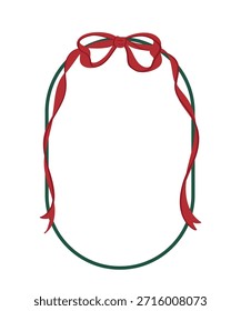 Natal fita oval quadro vetor ilustração com arco e borda vermelho e verde. Design de férias festivas para cartão de saudação, convite e etiqueta.