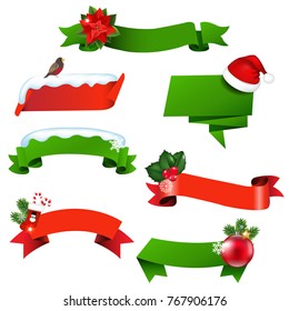Christmas Ribbon Set With Gradient Mesh, Vector Illustration