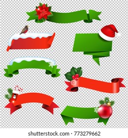 Christmas Ribbon Set Isolated With Gradient Mesh, Vector Illustration