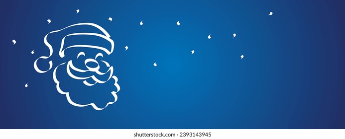 Christmas ribbon shape hand calligraphy Santa Claus and Christmas snowflakes light white blue background banner for minimal design greeting card