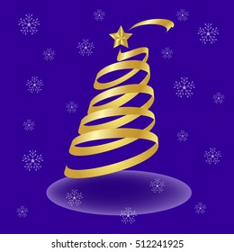 Christmas  Ribbon Tree Icon Symbol Design. Vector christmas illustration isolated on blue background