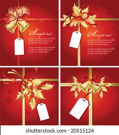 Christmas ribbons, bells & tags. Vector illustration