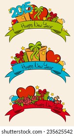 Christmas ribbons with gifts. Vector set