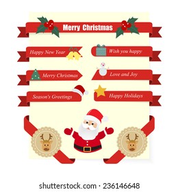 Christmas ribbons red label and santa claus