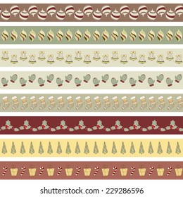 Christmas ribbons.Seamless patterns set