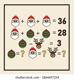 Christmas riddle. children game. Educational New Year printable counting game for kids. Winter matching math.