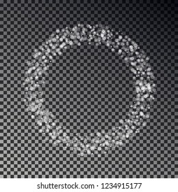 Christmas ring of falling snow vector isolated on transparent background. Snowflake circle decoration. Xmas wreath effect. Magic white circle texture. Vector illustration.