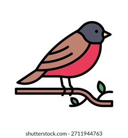 Christmas Robin Bird Vector Illustration, Filled Style Icon