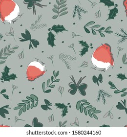 christmas robin decorations seamless repeat pattern. Perfect for christmas greetings, wraps and decorations