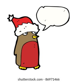 christmas robin in santa hat with speech bubble