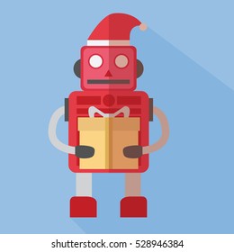 Christmas robot, flat vector illustration.
