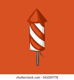 Christmas rocket on a red background. Fireworks. Vector illustration.