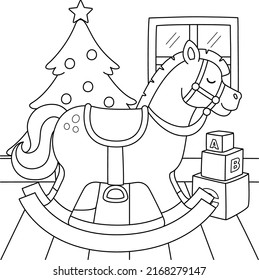 Christmas Rocking Horse Coloring Page for Kids