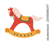 Christmas rocking horse isolated on white background. Vector illustration in flat style.