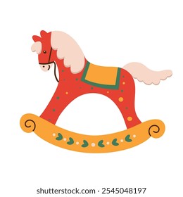 Christmas rocking horse isolated on white background. Vector illustration in flat style.