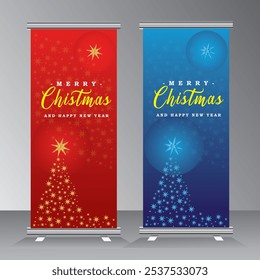 Christmas roll up banner design, Christmas and new year roll up banner for company, business, shop, vertical christmas sale roll up banner with red and blue colour, vector banner, vector eps 10.