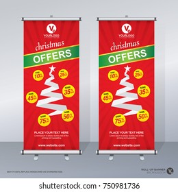 Christmas roll up brochure banner design template, abstract background, pull up design, modern x-banner and flag-banner, rectangle size.