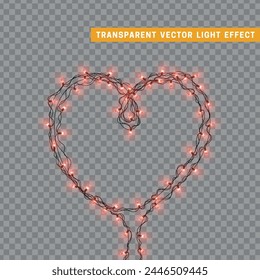 Christmas romantic decorative light garlands in the shape of a heart. New Year's decor. Realistic Xmas holiday decoration. vector illustration