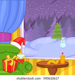 Christmas room concept landscape. Cartoon illustration of christmas room vector concept for web