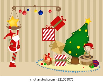 Christmas room  Santa Claus is decorating the warm living room
