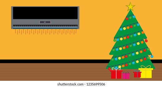 Christmas room with Christmas tree and air conditioning