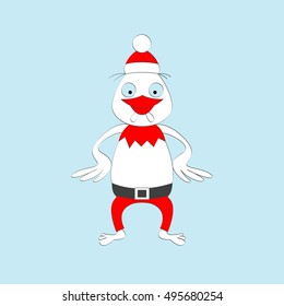 Christmas rooster with Santa hat. Vector illustration.