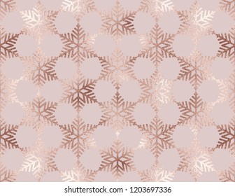 Christmas rose gold glitter snowflakes  seamless pattern.