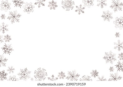 Christmas rose gold snowflakes background banner. Pattern with small gold snowflakes for card or invitation. Winter holidays texture, design for scrapbook, website, textile.