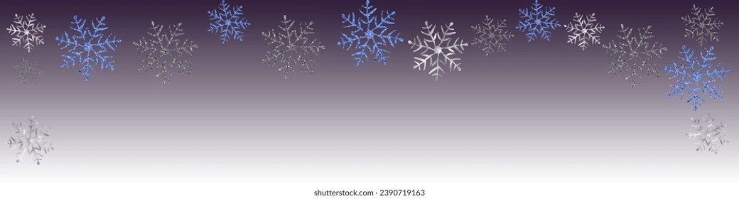 Christmas rose gold snowflakes background banner. Pattern with small gold snowflakes for card or invitation. Winter holidays texture, design for scrapbook, website, textile