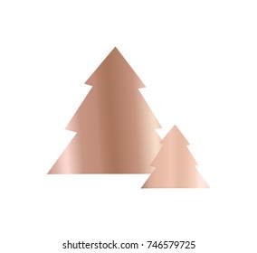Christmas rose gold tree  on white background. For logo, text, card , print, paper, new year and merry christmas 