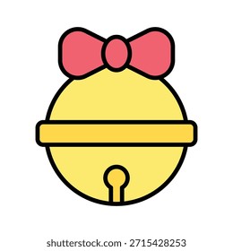 Christmas Round Bell With Bow Vector Illustration, Filled Style Icon.