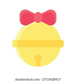 Christmas Round Bell With Bow Vector Illustration, Flat Style Icon.