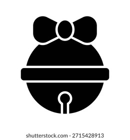 Christmas Round Bell With Bow Vector Illustration, Solid Style Icon.