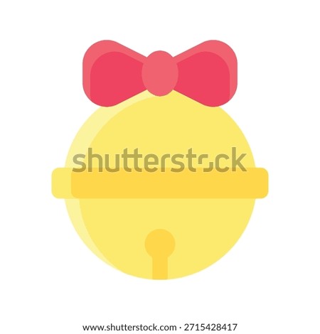 Christmas Round Bell With Bow Vector Illustration, Flat Style Icon.
