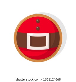 Christmas round cookie of Santa belt and red clothes with buttons. Colorful and bright holiday gingerbread in realistic style isolated on white vector