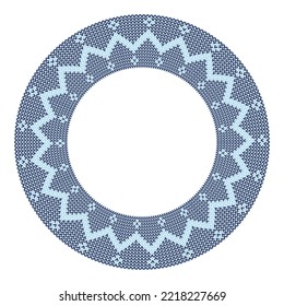 Christmas round frame border. Knitting texture design element.