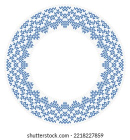 Christmas round frame border. Knitting texture design element.