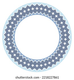 Christmas round frame border. Knitting texture design element.