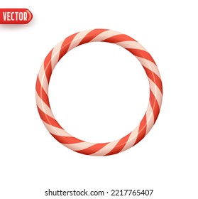 Christmas round frame from candy cane. Red white straight lines color. Realistic 3d design Decoration New Year Holiday elements. Xmas Striped candy cane ring border. vector illustration