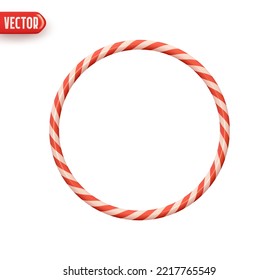 Christmas round frame from candy cane. Red white straight lines color. Realistic 3d design Decoration New Year Holiday elements. Xmas Striped candy cane ring border. vector illustration