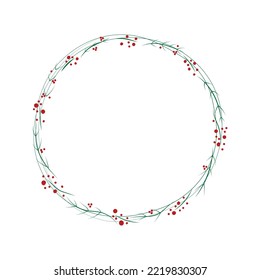 Christmas round frame with holly leaves, Christmas wreath for decoration