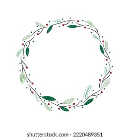 Christmas round frame with holly leaves, Christmas wreath for decoration