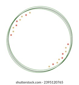 Christmas Round Frame With Small Gold and Red Stars, Holiday Wreath Clip Art, Circular Shape Decorative Border