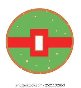 Pão de gengibre redondo de Natal, desenhado à mão, sobre um fundo branco.	