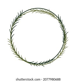 Christmas round green vector wreath. Hand drawing. Happy New Year