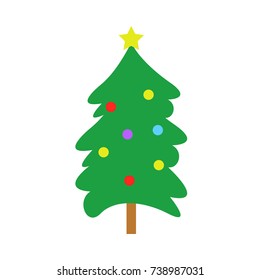 Christmas Round Pine Tree With Star & Balls