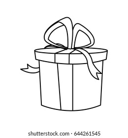 christmas round present box gift ribbon decoration outline