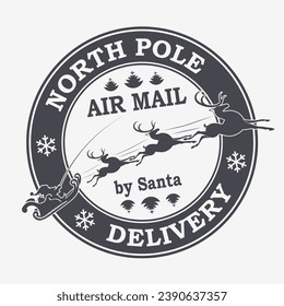 Christmas round print, Santa Claus mail, rides reindeer sleigh.